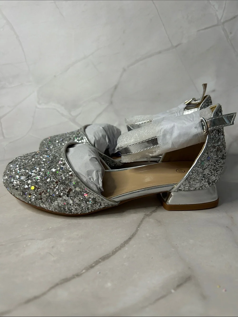 Sparkle Silver Glitter Women's Ankle-Strap